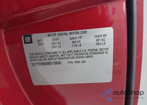 2008 Chevrolet Corvette из США, поврежденный, VIN 1G1YY26W085110699